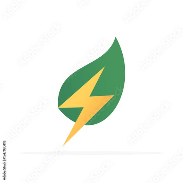 Fototapeta Leaf with Lightning Bolt icon, colored flat vector. Modern and minimalist design