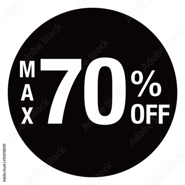 Obraz ”MAX70％OFF ”の文字入り　円形のイラスト　モノクロ　白文字　背景透過