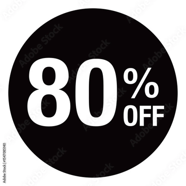 Obraz ”80％OFF ”の文字入り 円形のイラスト　モノクロ　白文字　背景透過
