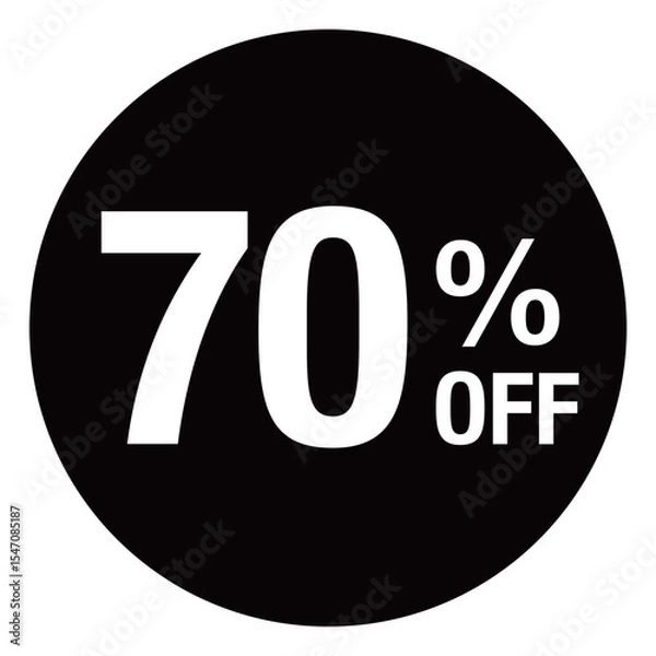 Obraz ”70％OFF ”の文字入り 円形のイラスト　モノクロ　白文字　背景透過
