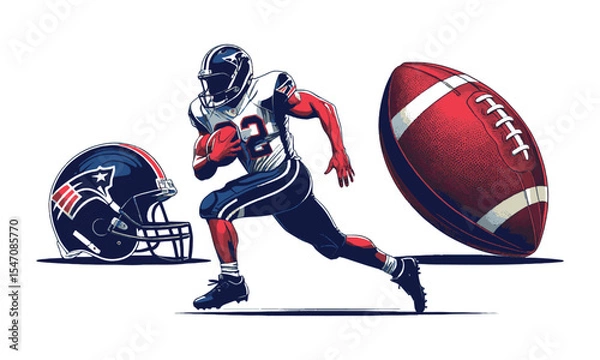 Fototapeta Modern vector illustration of an American Football Collection featuring three key elements, dynamic football player in action, easily editable.