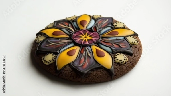 Fototapeta Colorful Sugar Cookie with Intricate Floral Pattern Design