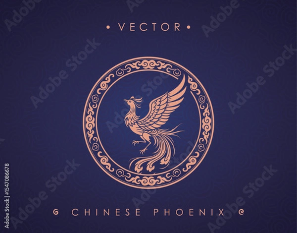 Obraz Chinese Phoenix Inside Traditional Patterned Circle on Decorative Background