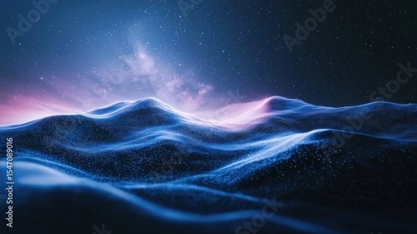 Fototapeta A serene, ethereal landscape with a glowing, ethereal light source in the distance, creating a mystical and otherworldly atmosphere.
