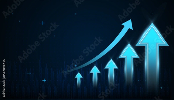 Fototapeta The upward three arrows concepts with light blue arrows chart low to high value of finance, business, trading, currency, banking, growing in vector illustration