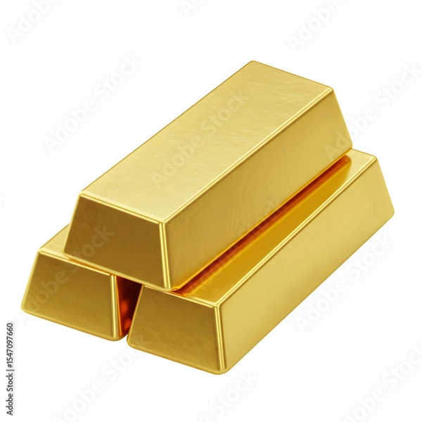Obraz Stack of Three Shiny Gold Bullion Bars, Isolated on Transparent or White Background
