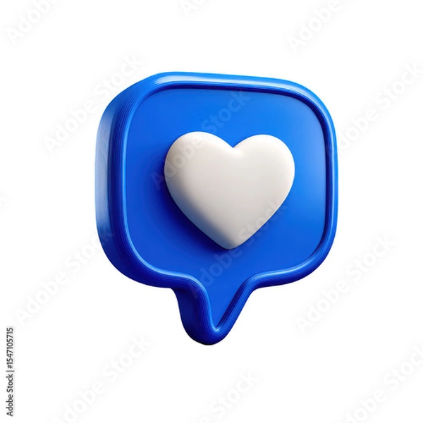 Obraz 3d render of blue speech bubble with white heart icon isolated on transparent background