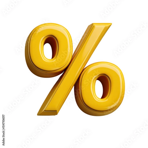 Obraz 3d realistic yellow percentage sign isolated on transparent background