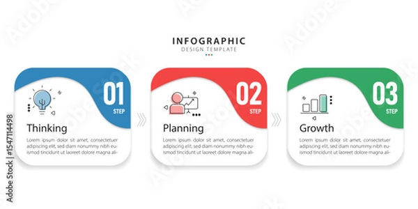 Fototapeta Business infographic template. 3 Step timeline journey. Process diagram, 3 options on white background, Infograph elements vector illustration.