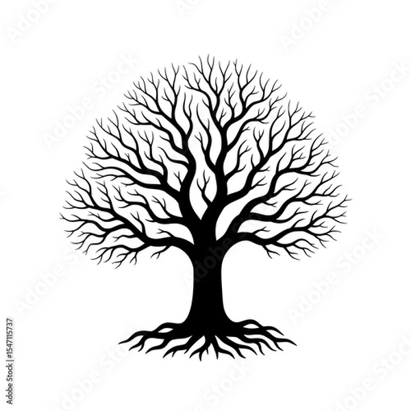 Fototapeta Bare Tree Illustration with Roots and Branches - Symbol of Life and Strength