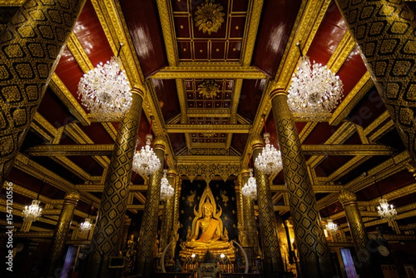 Obraz Beautiful Golden Buddha statues of the statue of ancient thai art style at Wat Phra Si Rattana Mahathat to as Wat Yai is a Buddhist temple It is a major tourist Phitsanulok,Thailand.