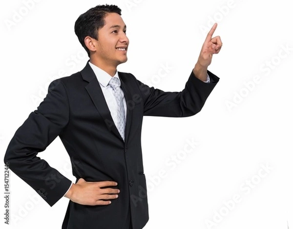 Obraz Smiling asian businessman pointing