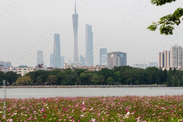 Fototapeta guangzhou skyline with flowers