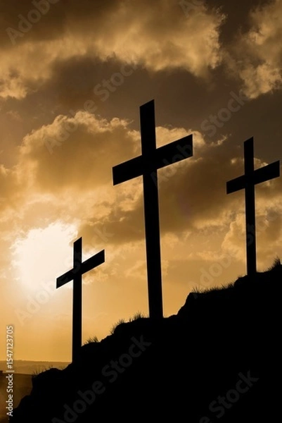 Obraz Cross religion symbol shape over sunset sky