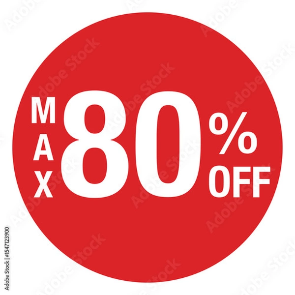 Obraz ”MAX80％OFF ”の文字入り　円形のイラスト　赤色　白文字　背景透過

