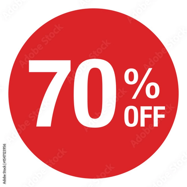 Obraz ”70％OFF ”の文字入り 円形のイラスト　赤色　白文字　背景透過
