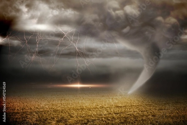 Obraz Stormy sky with tornado over field