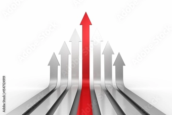Fototapeta Red arrow pointing up with grey arrows