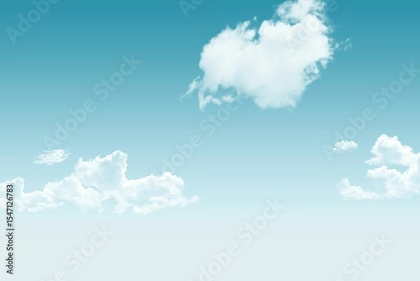 Fototapeta Large fluffy cumulus cloud is hovering in flat design gradient blue sky with small cloud clusters