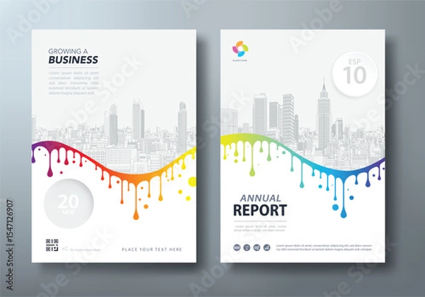 Fototapeta Colorful book cover, annual reports, and flyer templates, with Minimalist and elegant city skyline line art. layout in A4 size.