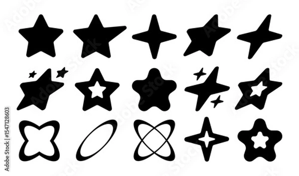 Fototapeta Collection of Retro Y2K Star Icons and Silhouettes
