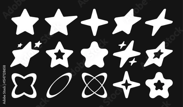 Fototapeta Collection of Retro Y2K Star Icons and Silhouettes