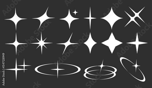 Fototapeta Collection of Retro Y2K Star Icons and Silhouettes
