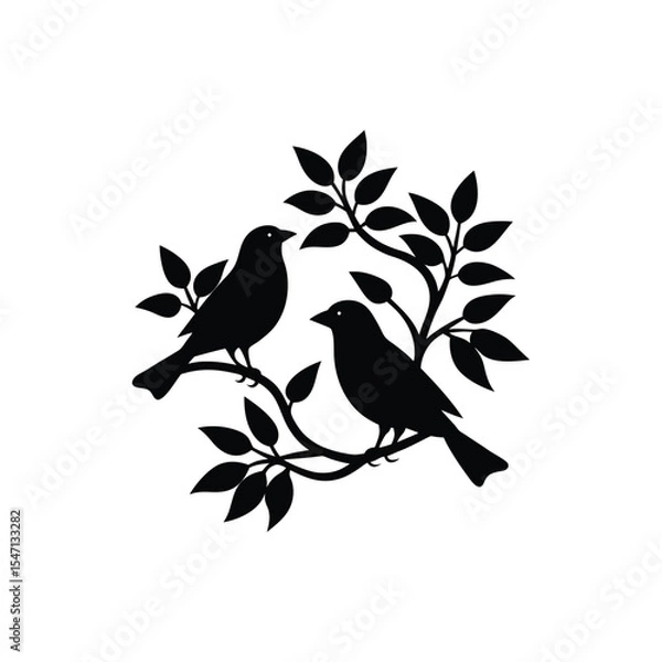 Fototapeta Bird sitting in the tree vector art illustration