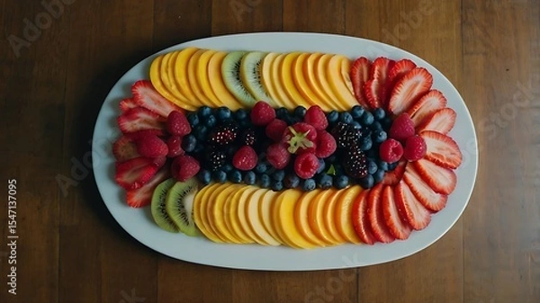Fototapeta A timelapse of a colorful fruit platter being arranged from above