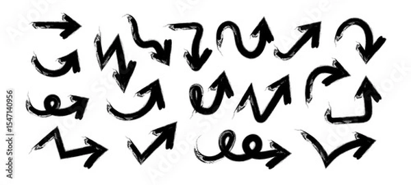 Fototapeta Hand Drawn Arrows Set vector collection, Grunge arrow brush drawn, sketched scribbles doodle symbols decorative element design illustration