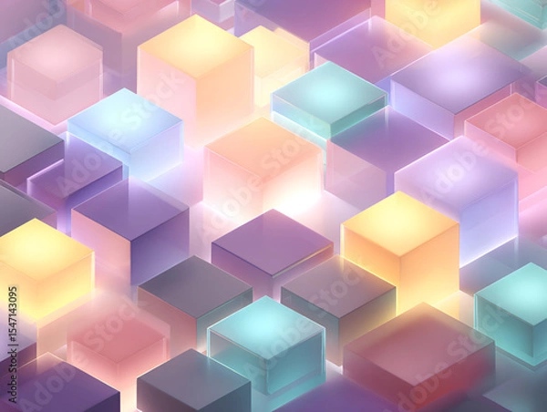 Fototapeta Abstract Glowing Cubes with Pastel Colors and Geometric Arrangement Backdrop