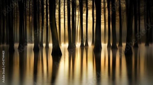 Fototapeta Flooded forest, Swamp, Trees, Golden Hour in the Flooded Forest