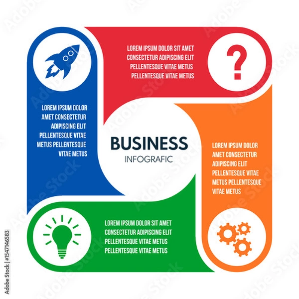 Obraz 4 steps square round arrows, cycle diagram inforgaphic, report or presentation vector template, business process illustration