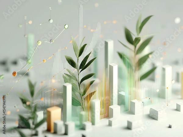 Fototapeta Abstract Growth Concept with Data Visualization and Natural Elements