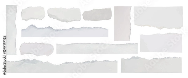 Fototapeta Torn paper edges, rough and textured. White torn paper strips, various shapes. Torn paper for scrapbooking, collage, and crafts. Torn paper, rough edges. Ripped element set. Vectors.