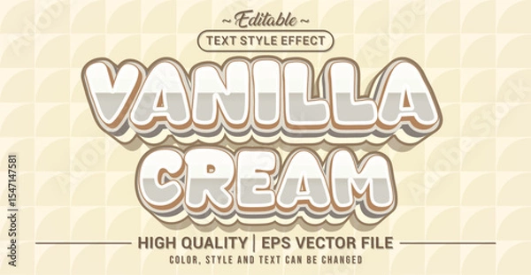 Obraz Editable text effect vector with Vanilla Cream theme in soft and sweet 3D style – perfect for dessert branding, bakery packaging, pastel design projects, and cute typography