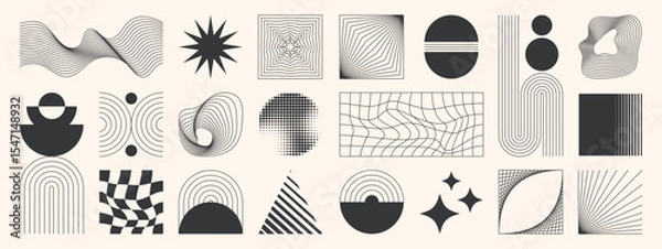Fototapeta Abstract minimal element mid century vector set. Aesthetic contemporary stripe line art, geometric shape in monochrome. Art form design for wall art, decoration, wallpaper.