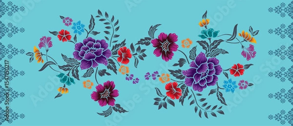 Obraz Batik flower Songket traditional design background. Seamless pattern embroidery Embroidery on fabric. Seamless pattern. Vector illustration for web design or print.