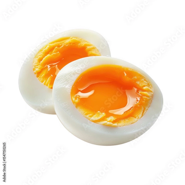 Fototapeta Two halved hard boiled eggs isolated on transparent background