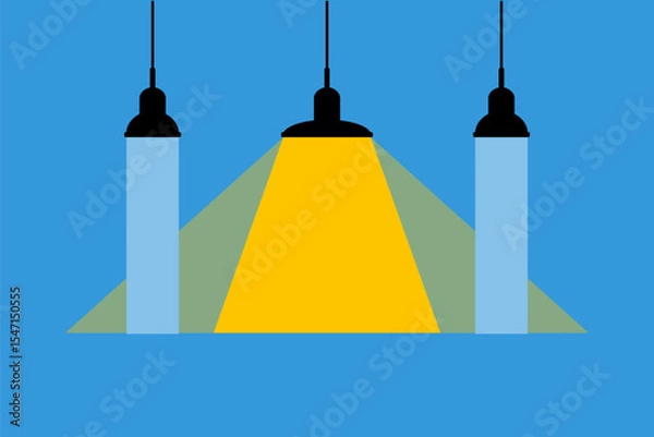 Obraz new idea vector concept, three different roof lamp, narrow white and wide yellow light illustration, leadership and teamwork vector