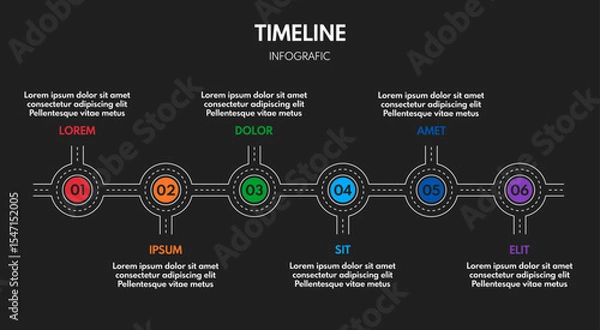 Obraz 6 steps road map or timeline progress infographic, vector template