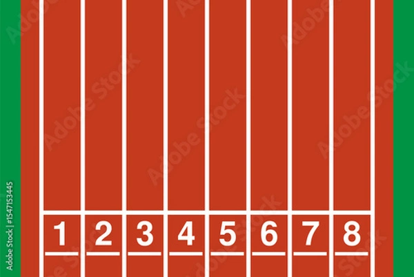 Obraz stadium running tracks starting block, 8 lanes start position, sport event poster vector template, cover mockup illustration