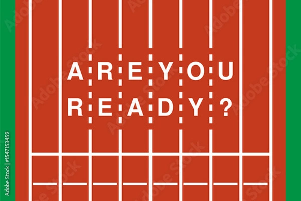 Obraz are you ready question, stadium running tracks, sport event poster vector template, cover mockup illustration, business infografics, social issue banner