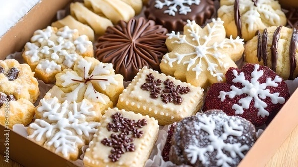 Obraz Christmas cookies, Christmas treats, Holiday cookies, Assorted Christmas Cookies in Gift Box