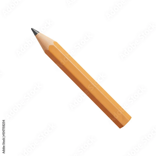 Fototapeta Sharpened 3D Pencil with Eraser, Isolated on White or Transparent Background
