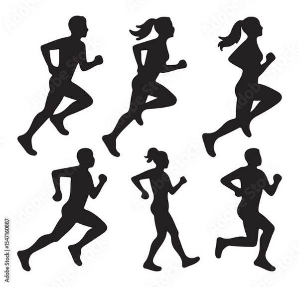 Obraz Run, set of running people. Runners silhouettes collection. Silhouette of athletes jogging sequence, fitness concept. 