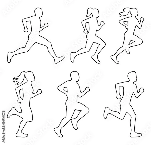 Obraz Run, set of running people, isolated line vector. Runner Silhouette Icons. people running line icon set on white background. Vector illustrator