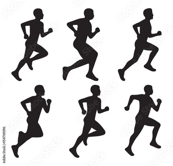 Obraz Run, set of running people. Runners silhouettes collection. Silhouette of athletes jogging sequence, fitness concept. 