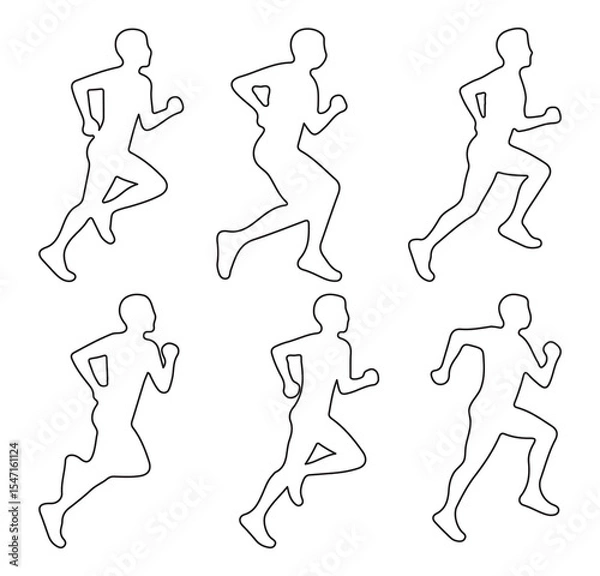Obraz Run, set of running people, isolated line vector. Runner Silhouette Icons. people running line icon set on white background. Vector illustrator