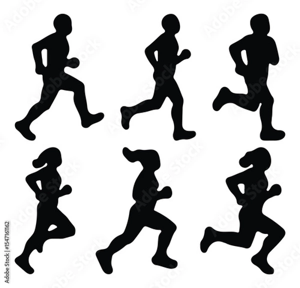 Obraz Run, set of running people. Runners silhouettes collection. Silhouette of athletes jogging sequence, fitness concept. 